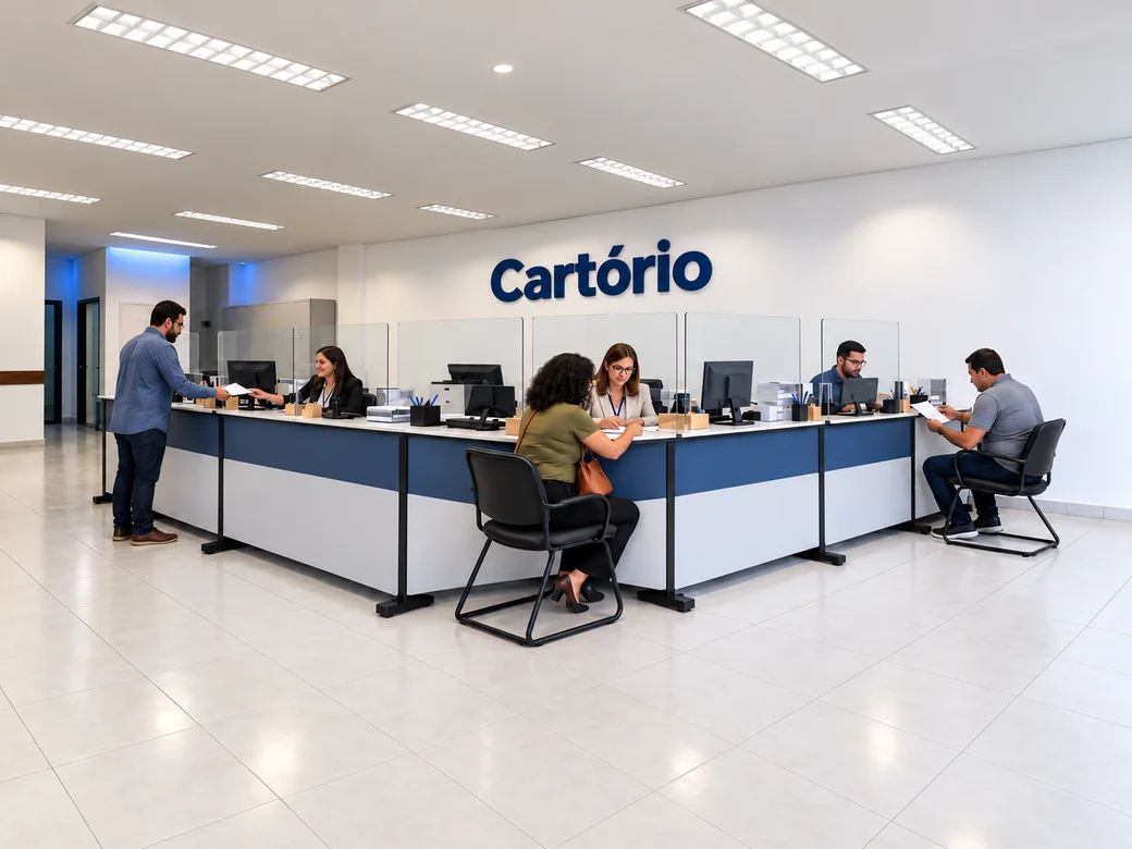 Atendimento no balcão de um cartório